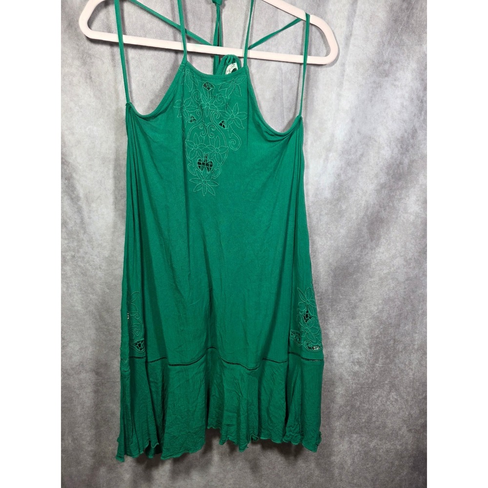 Intimately Free People Green Embroidered Halter Mini Dress Boho Eyelet Small